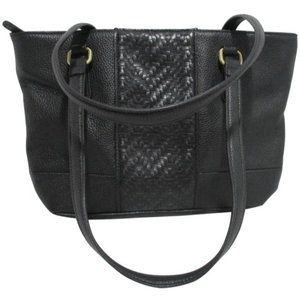 *Giani Bernini Black Pebbled Leather Center Woven Panel Satchel